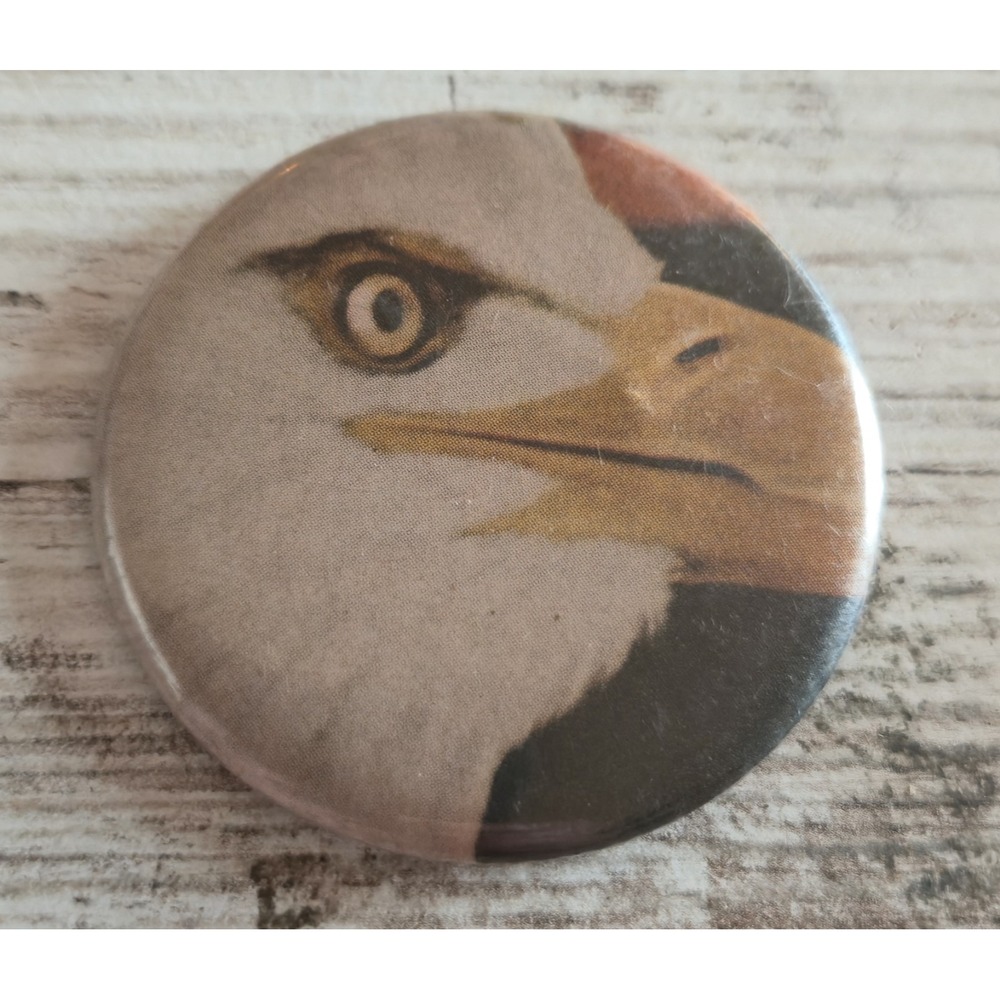 Vintage Bald Eagle Close Up Photo Pinback Button Patriotic Wildlife 2.25 Inch
